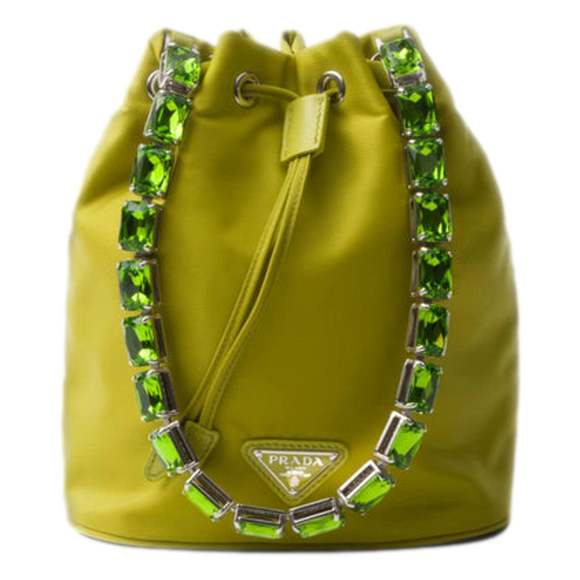 Prada Re-Nylon Felce Green Drawstring Bucket Bag Embellished Crystal - Picture 1 of 7